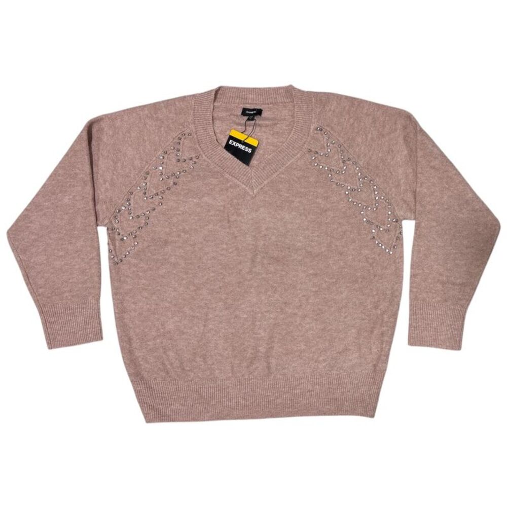 Express Women's Long Sleeve Knitted Embellished Sweater - Pink